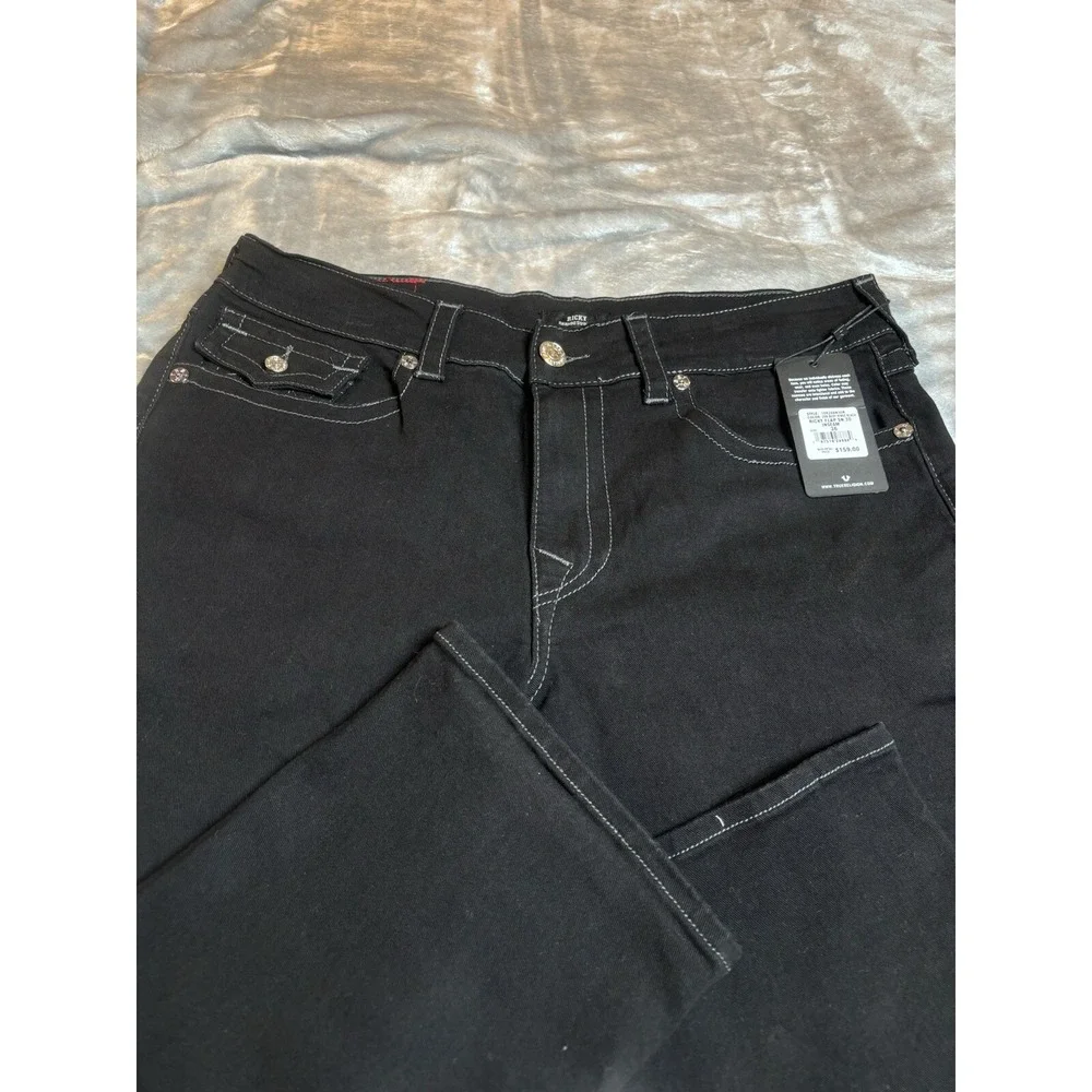 True Religion Jeans Ricky Relaxed NWT‎ Straight Black Button Flap Pocket 36x30